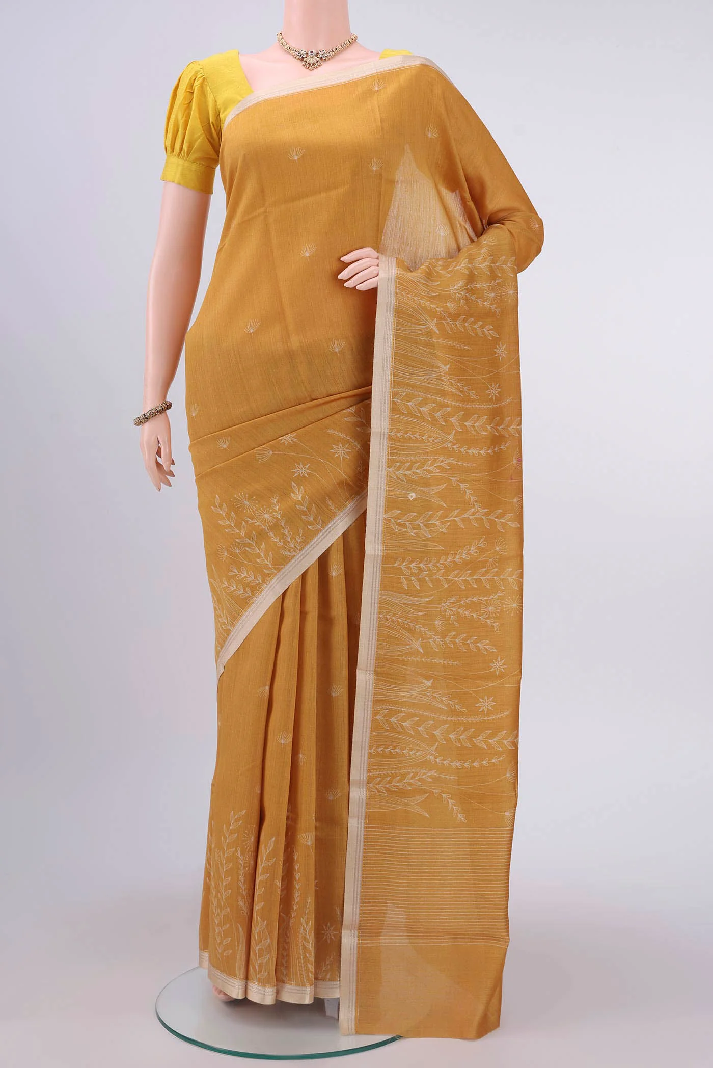 Yellow Tussar Silk Saree