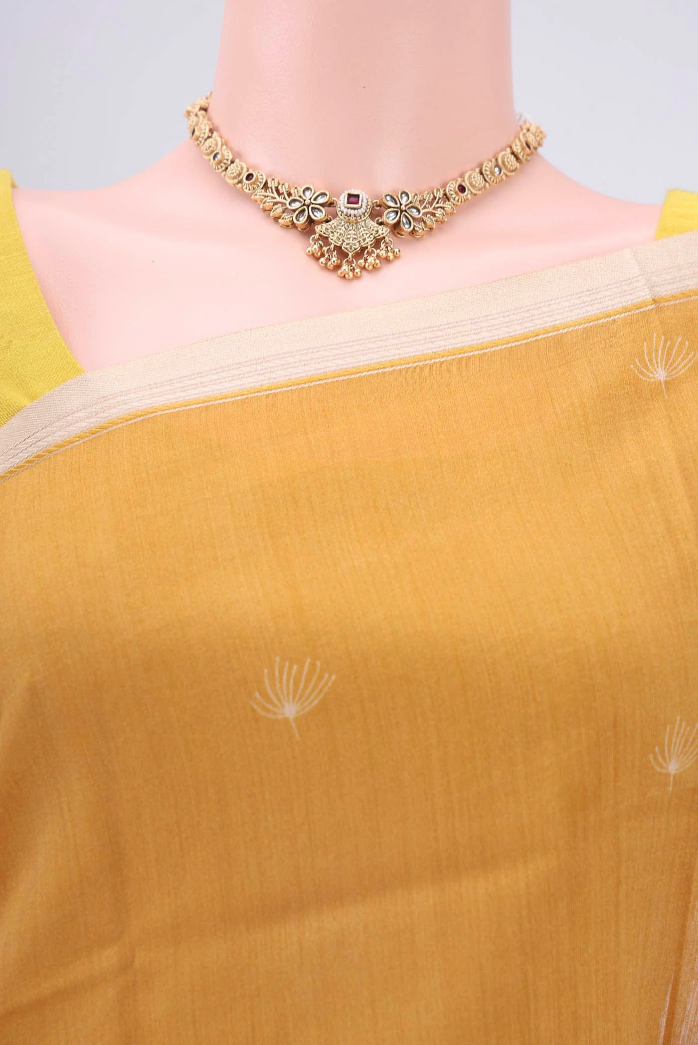 Yellow Tussar Silk Saree - Image 2