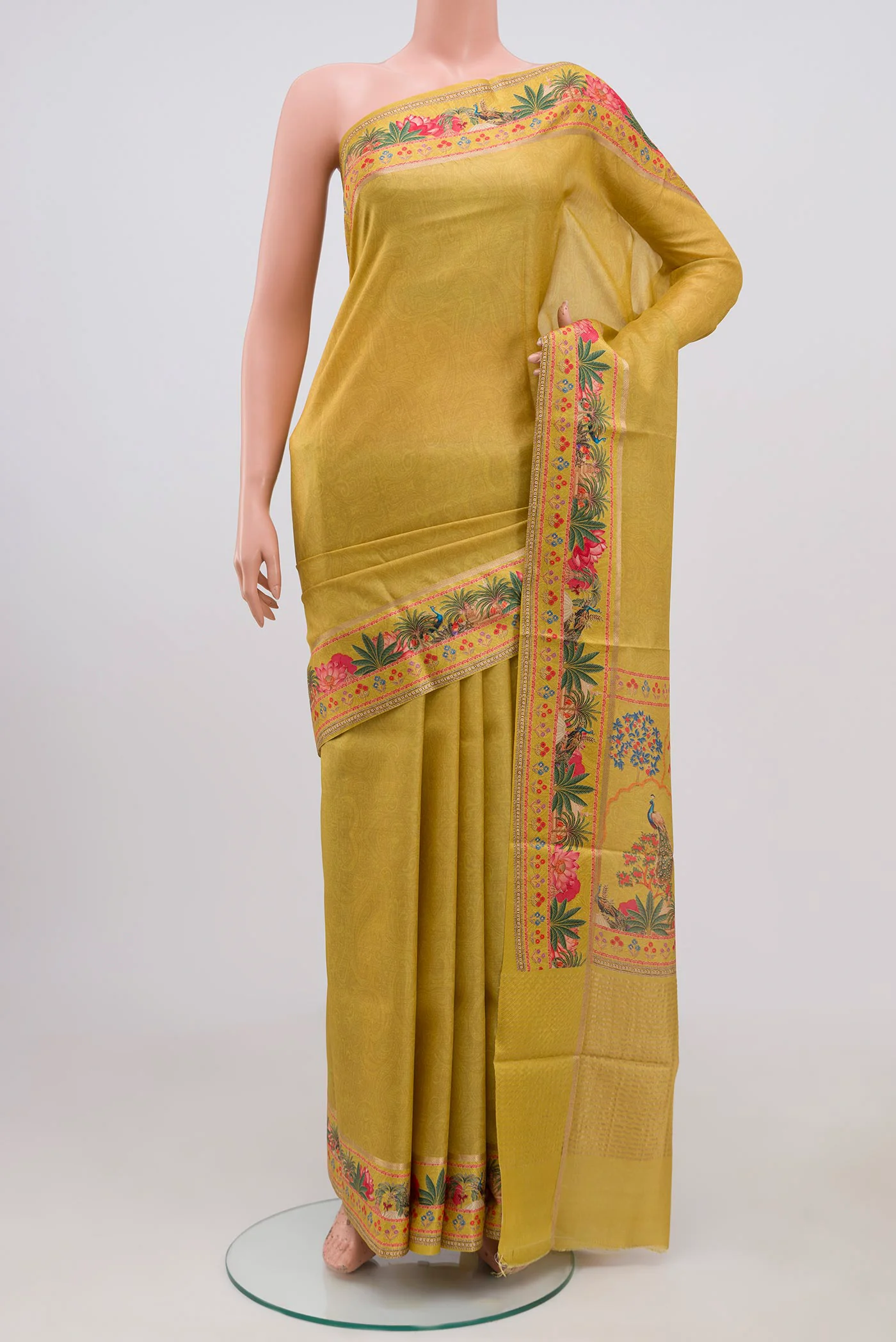 Yellow Tussar Silk Saree