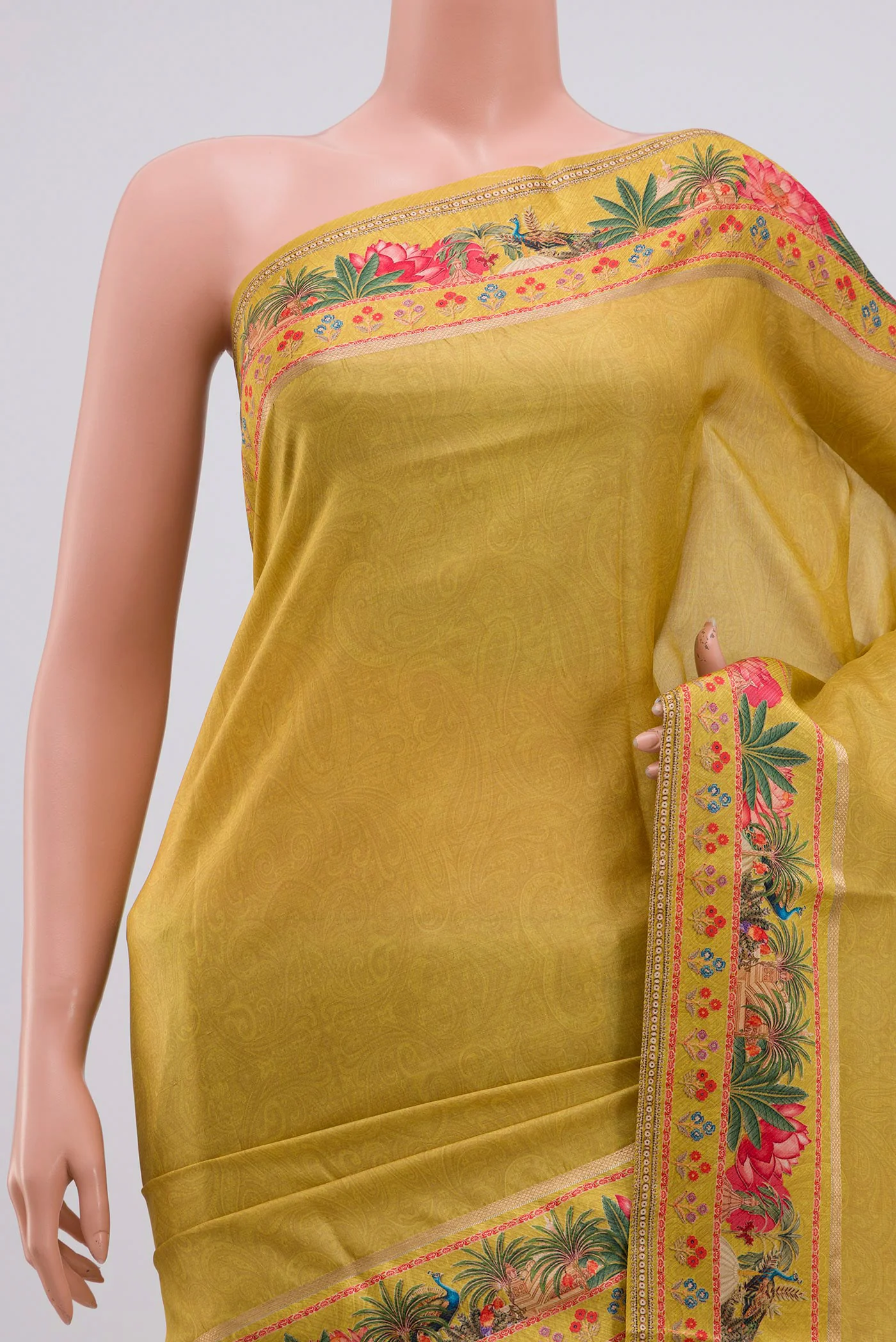 Yellow Tussar Silk Saree - Image 2