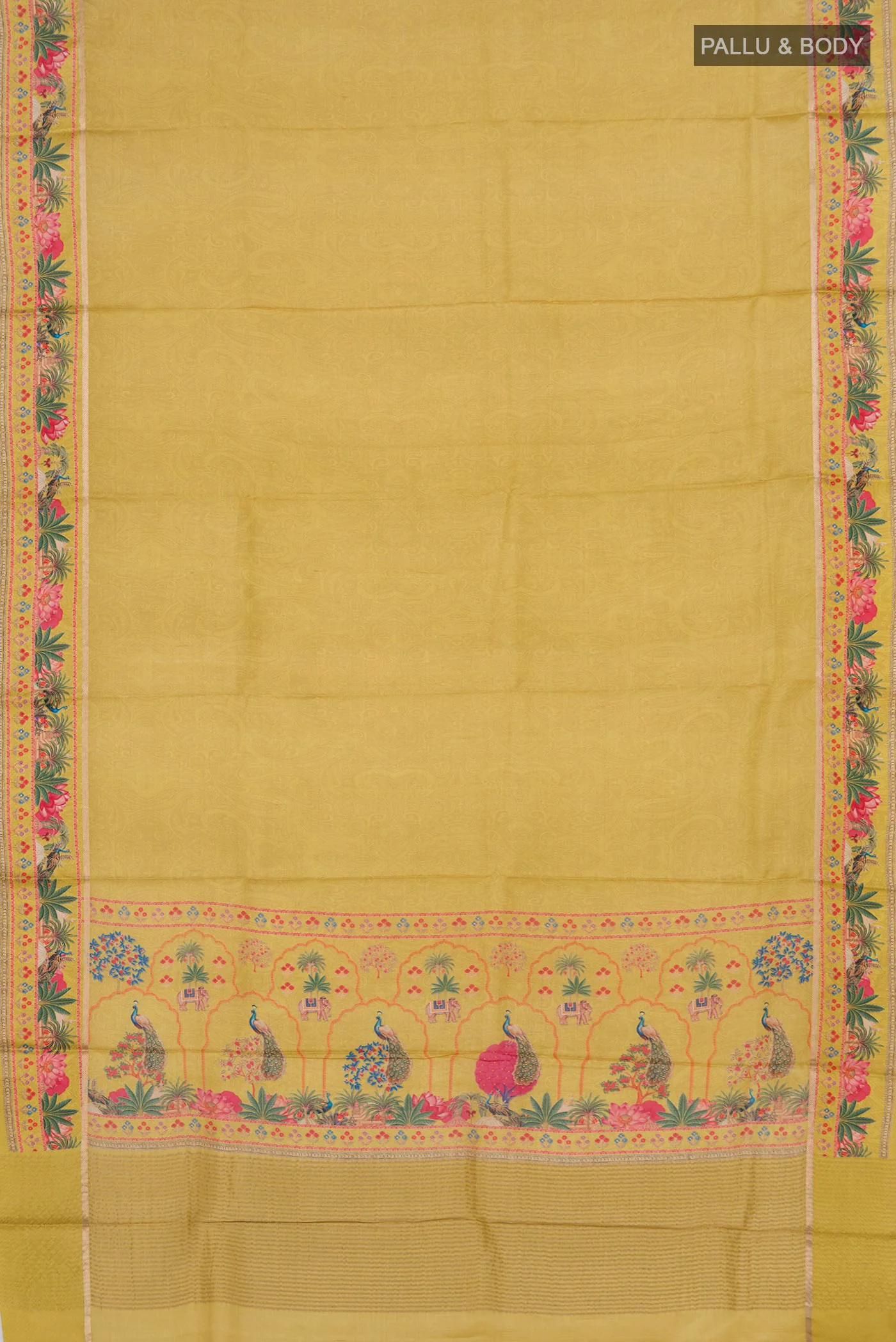 Yellow Tussar Silk Saree - Image 5