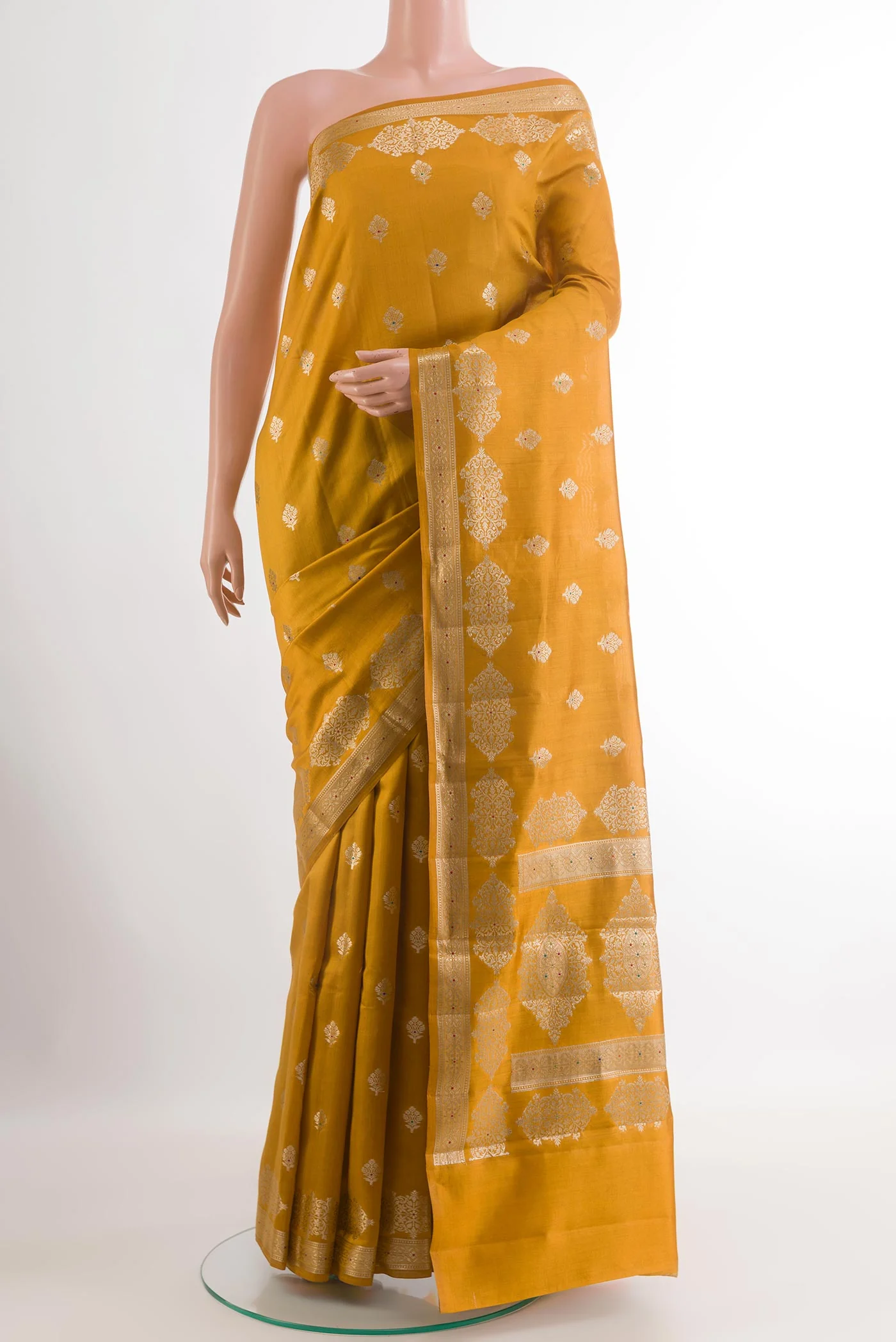 Mustard Banarasi Raw Silk Saree