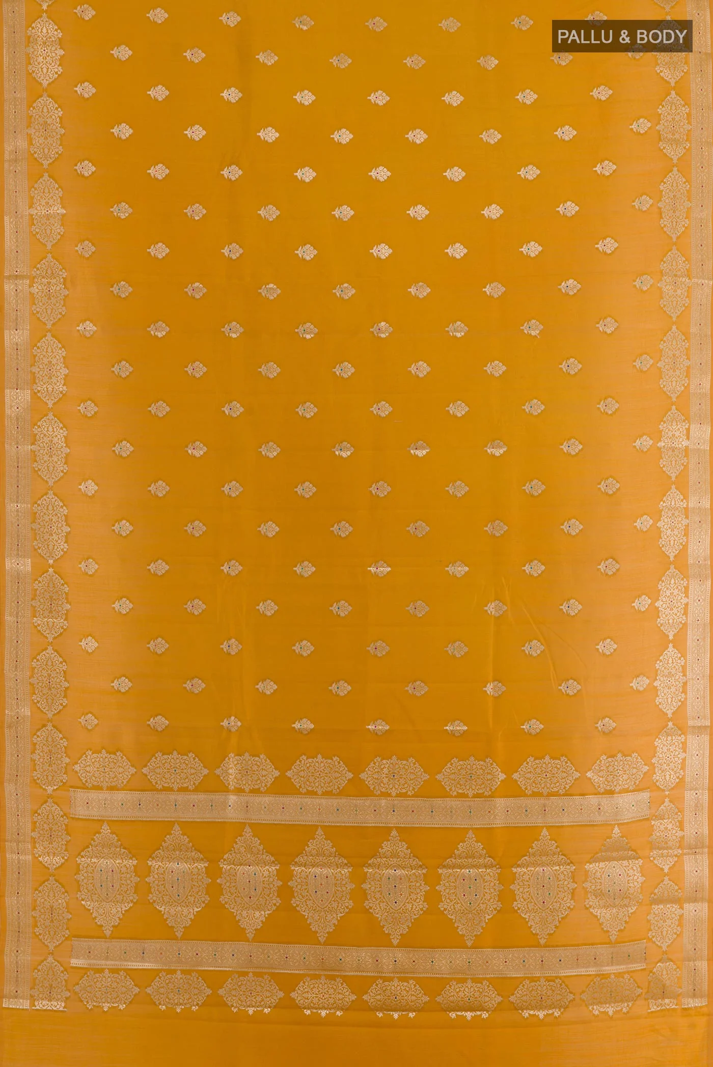 Mustard Banarasi Raw Silk Saree - Image 3
