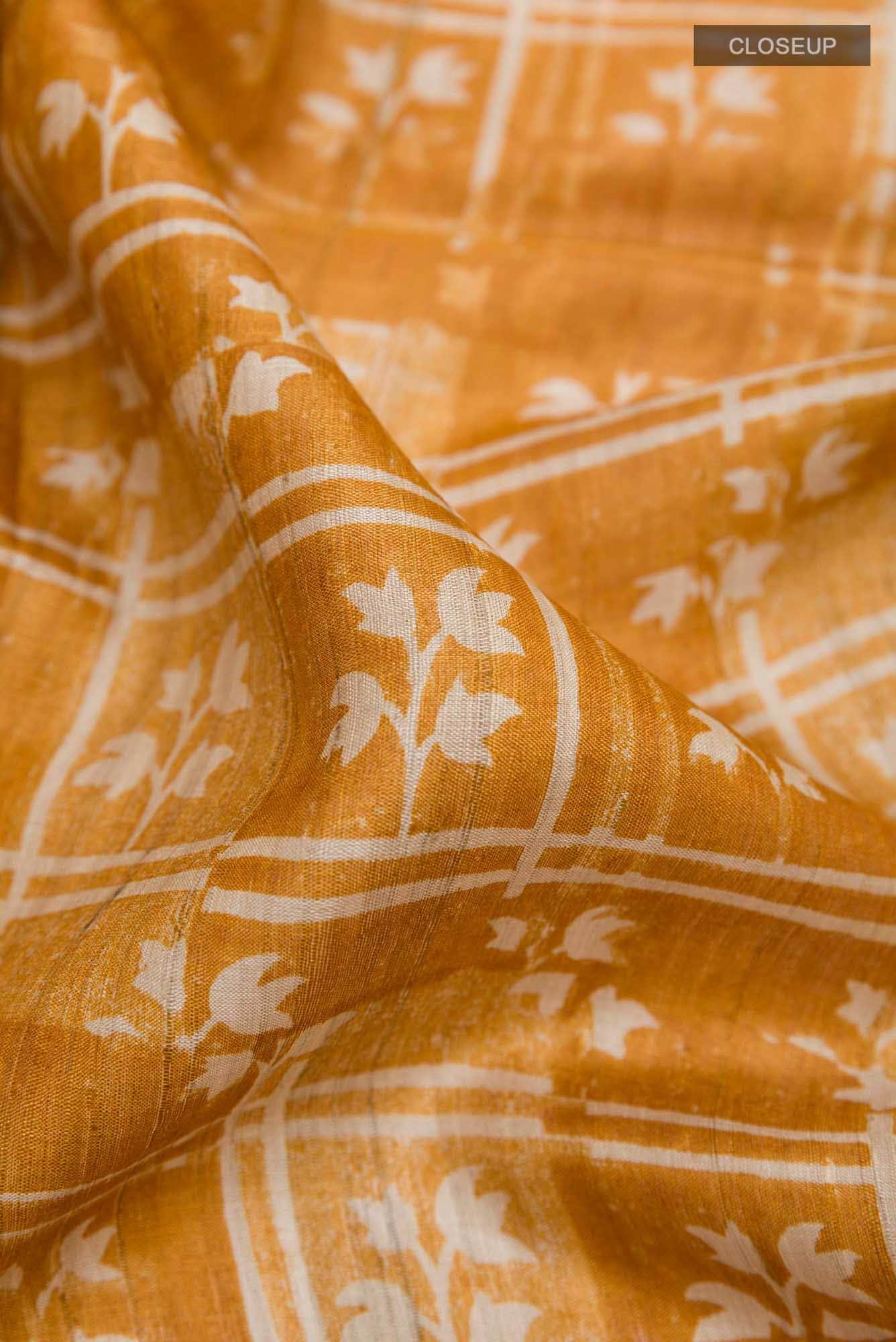 Mustard Tussar Silk Saree - Image 2
