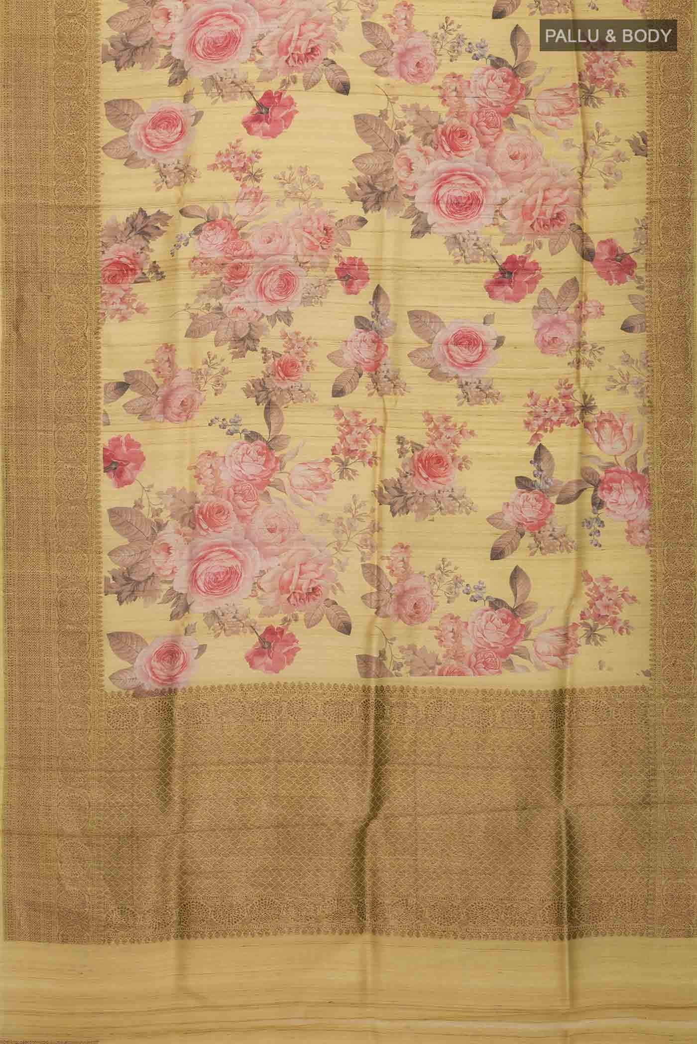 Yellow Tussar Silk Saree - Image 4