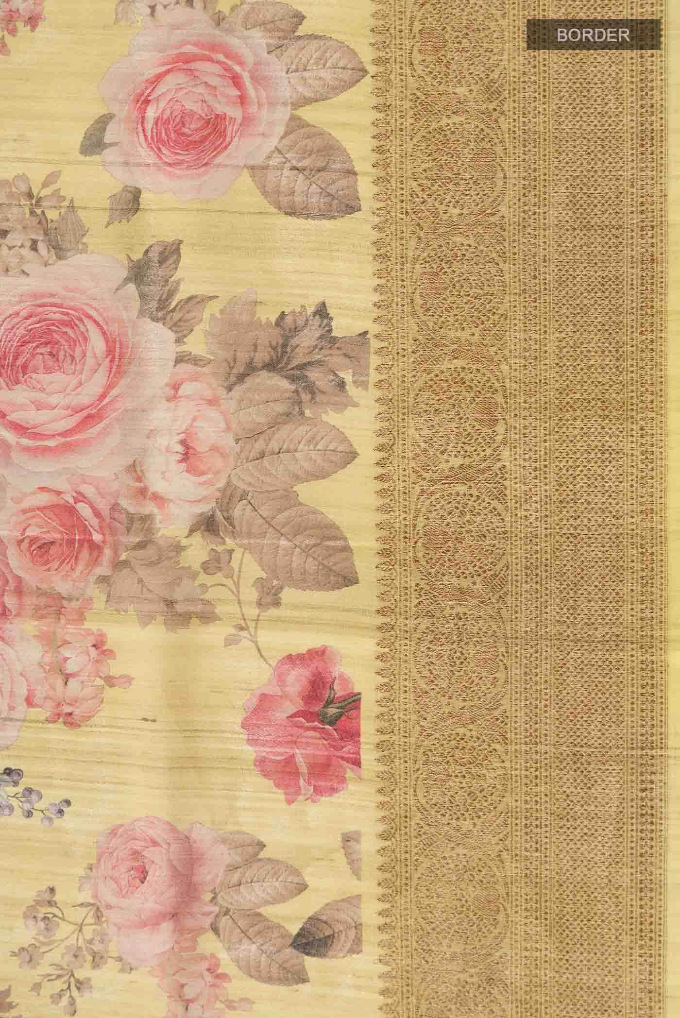 Yellow Tussar Silk Saree - Image 5